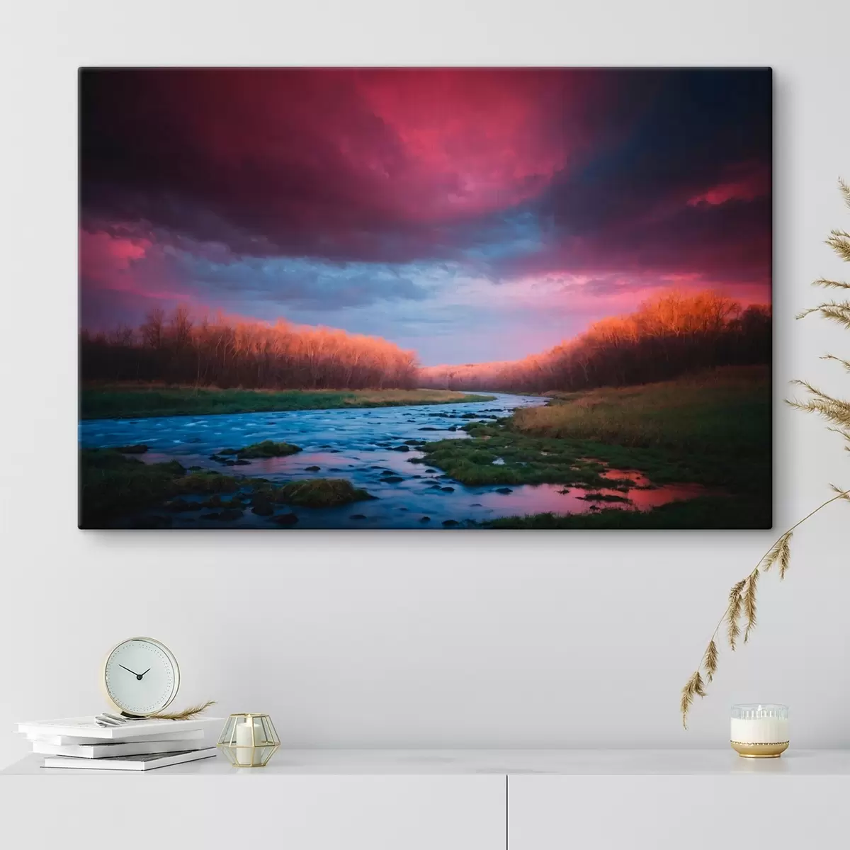 carta da parati Ruscello nel campo sullo sfondo del cielo viola nr. s43120