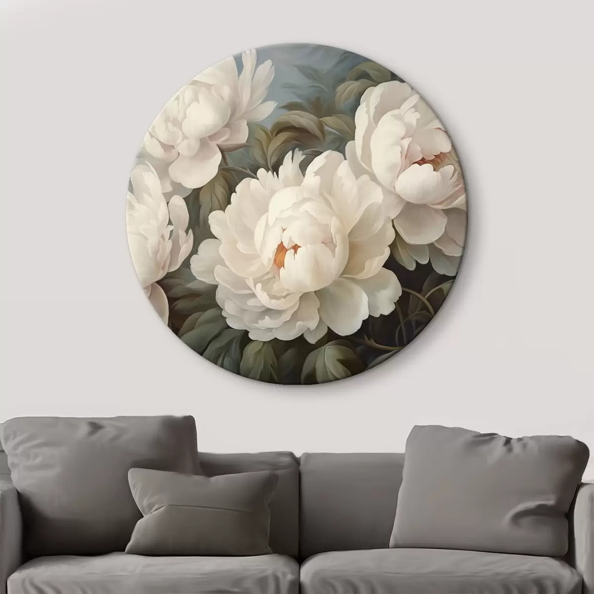 Quadri rotondi Fiori e foglie bianche nella nebbia r43091