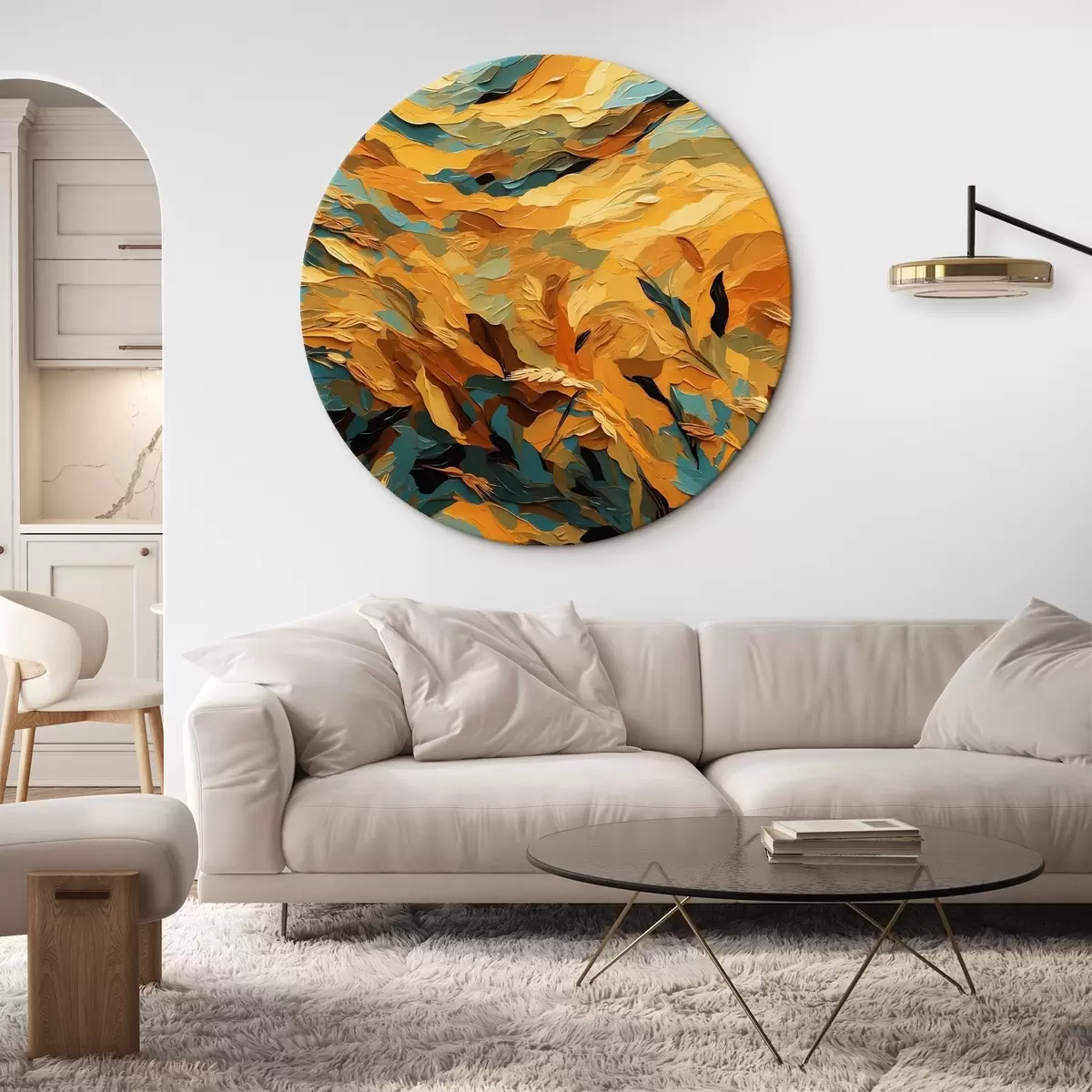 Quadri rotondi Campo di grano astratto in stile pittura ad olio r43096
