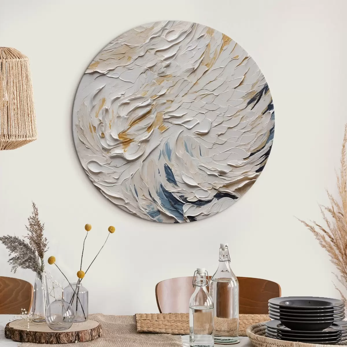 Quadri rotondi Ala bianca astratta in stile pittura ad olio r43097