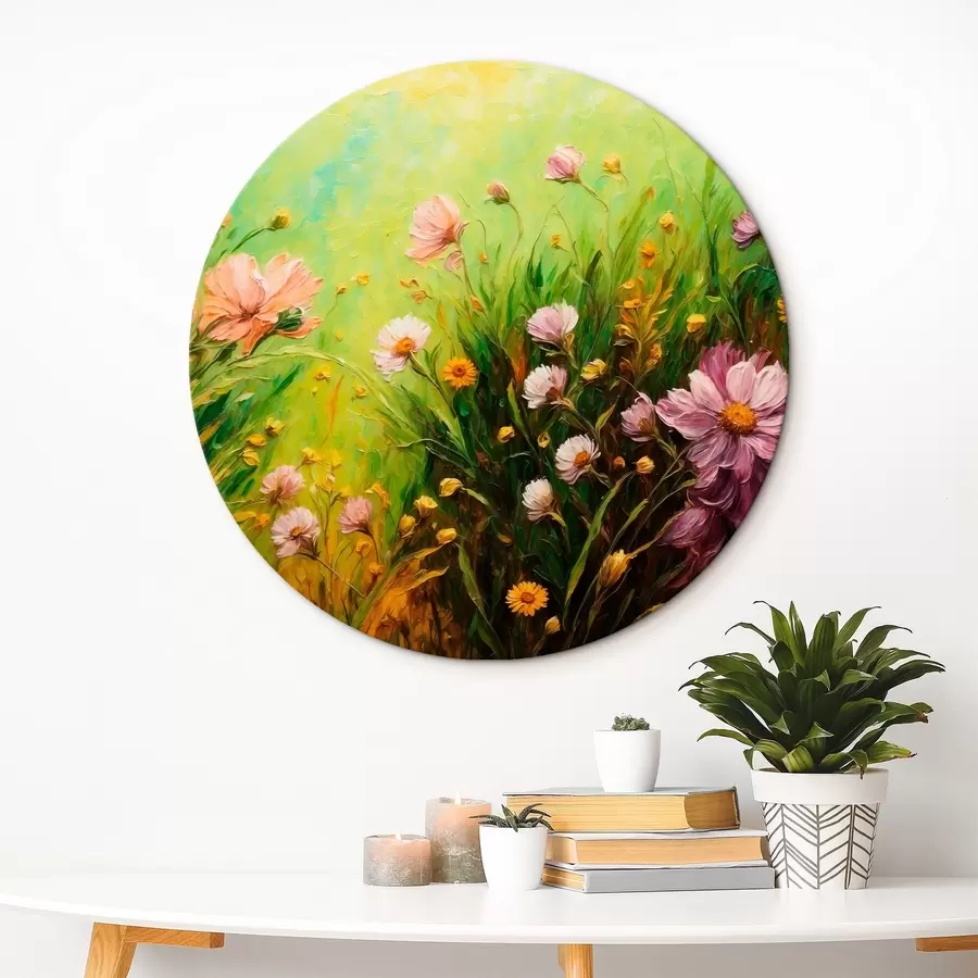 carta da parati Campo di fiori su sfondo verde astratto nr. r43101