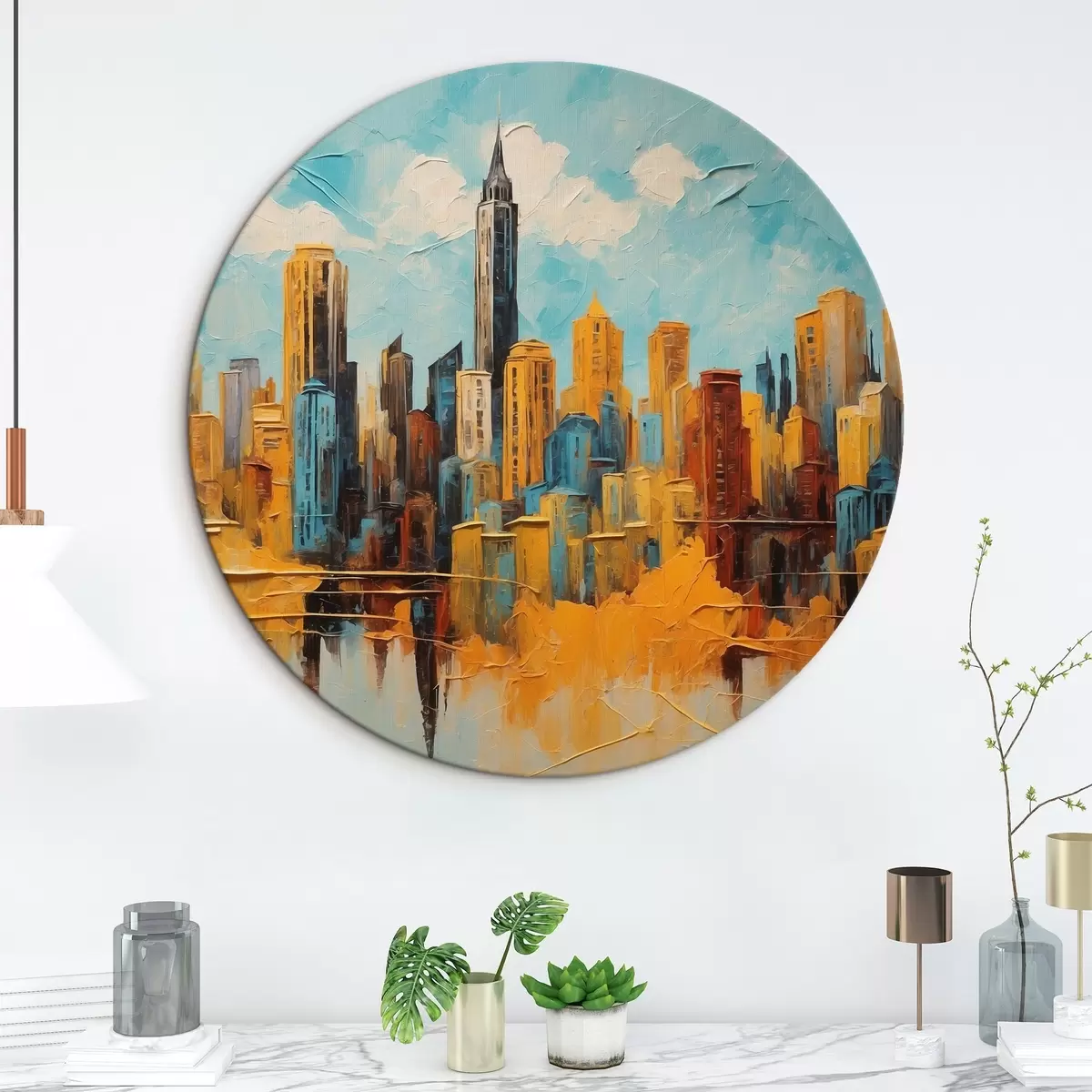 Quadri rotondi Città in stile pittura ad olio r43108