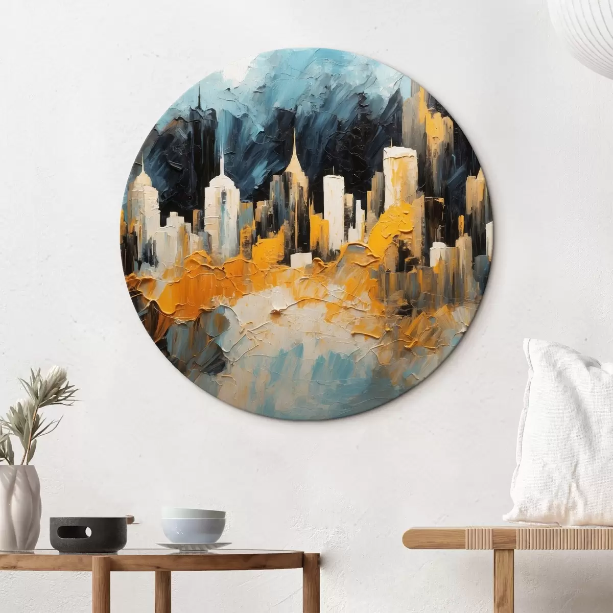 Quadri rotondi Città astratta in stile pittura ad olio r43109