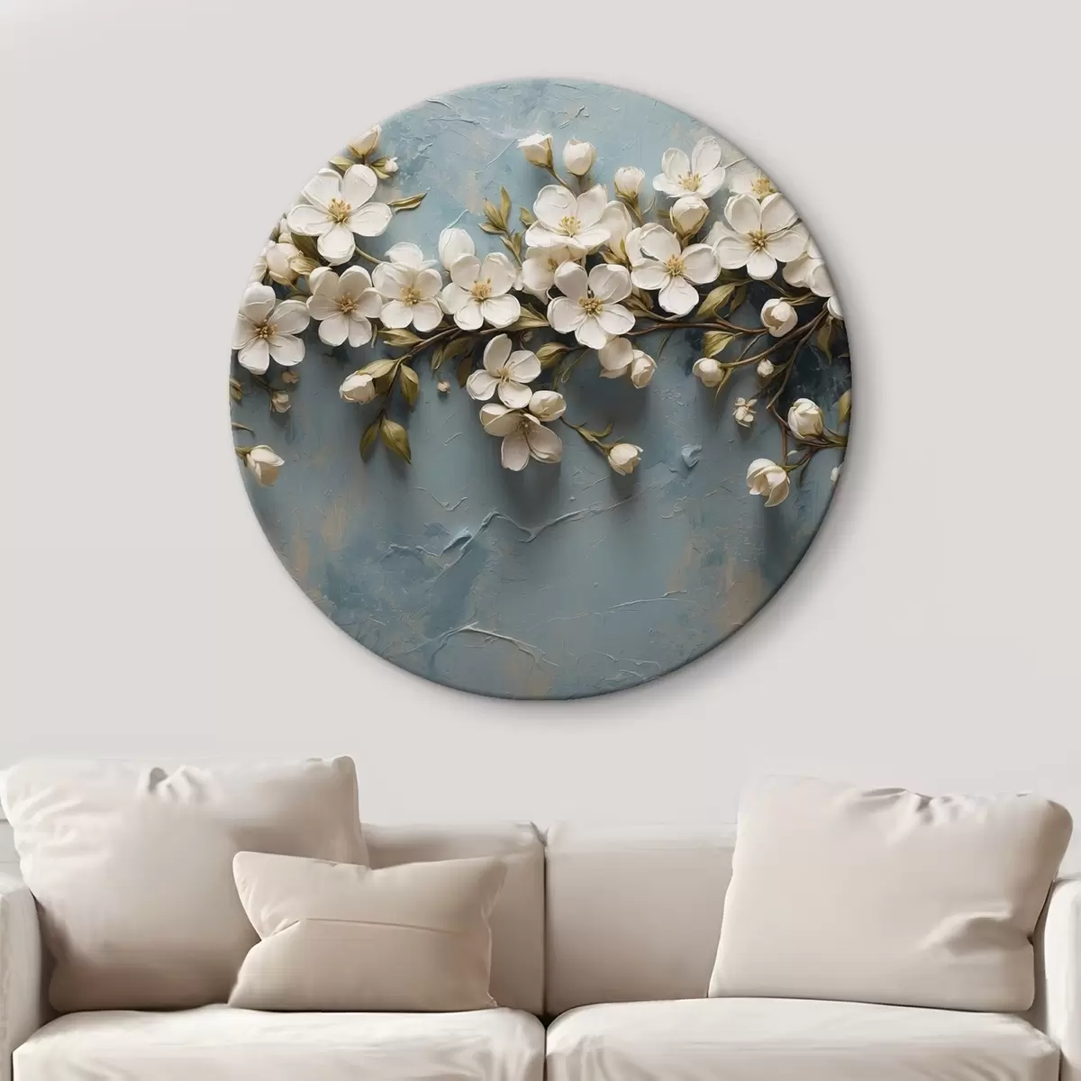 Quadri rotondi Ramo con fiori su sfondo in stile acrilico r43111