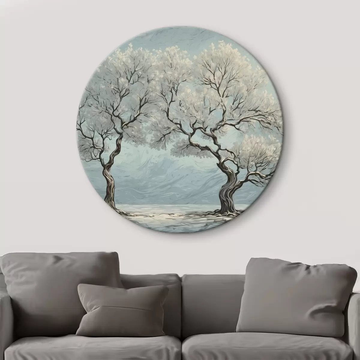 Quadri rotondi Alberi bianchi in stile pittura acrilica r43112
