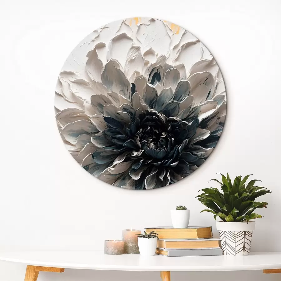 carta da parati Fiore bianco con centro nero in stile pittura ad olio nr. r43113