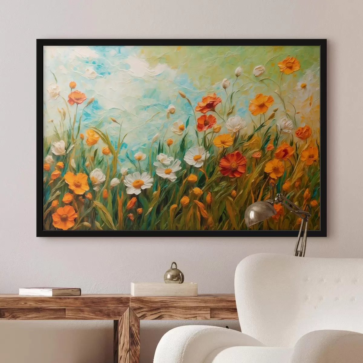 Poster Campo di fiori su sfondo astratto di cielo blu f43100