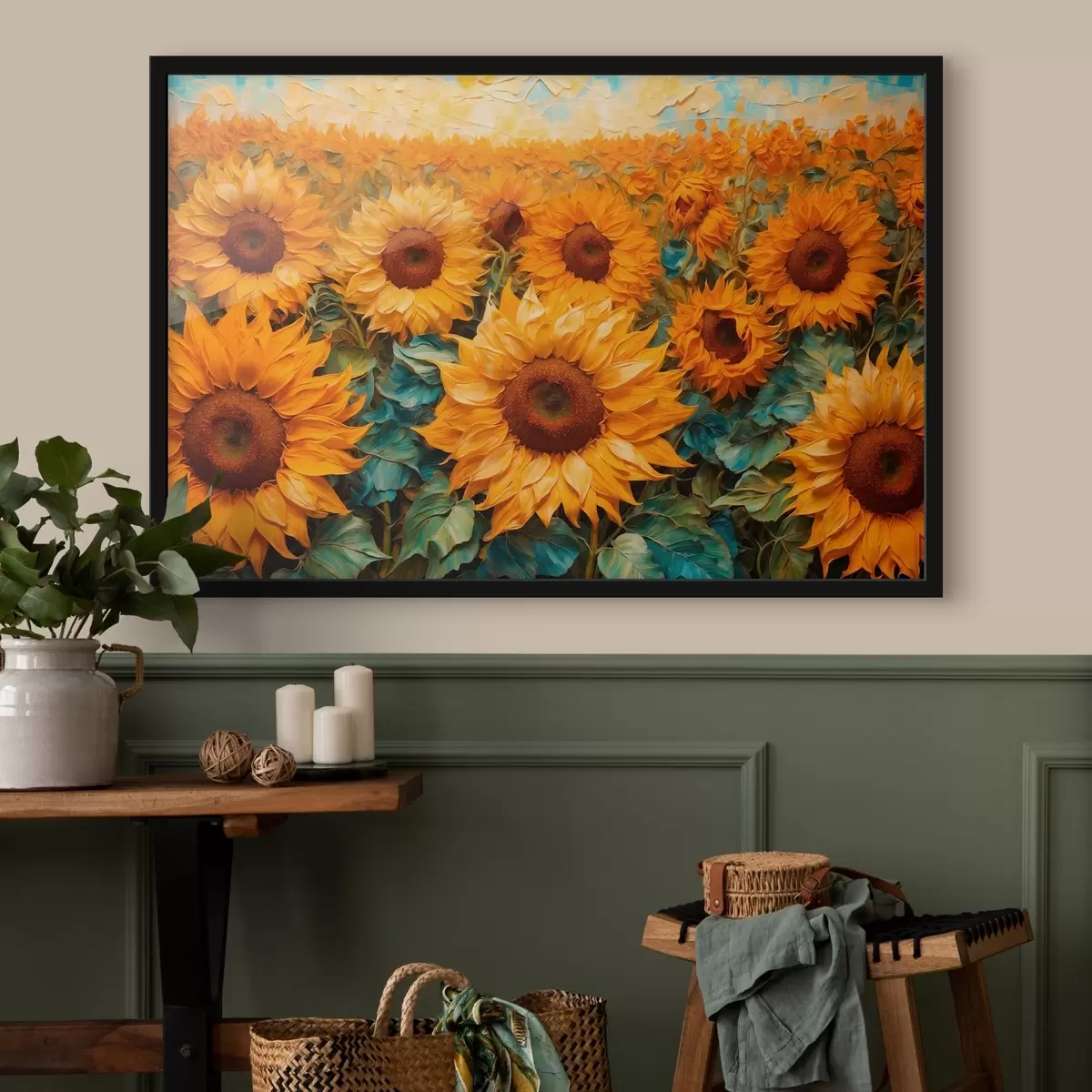 Poster Campo di girasoli in stile pittura acrilica f43104