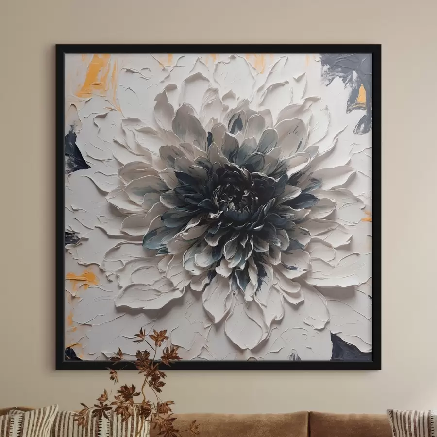 carta da parati Fiore bianco con centro nero in stile pittura ad olio nr. f43113