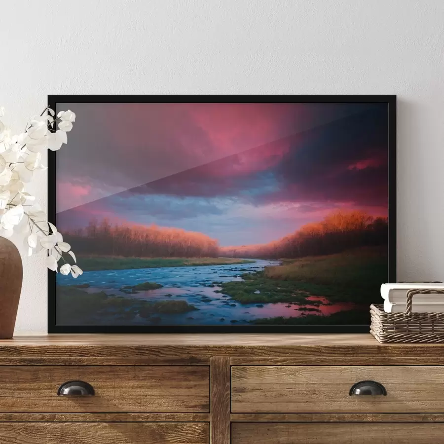 carta da parati Ruscello nel campo sullo sfondo del cielo viola nr. f43120