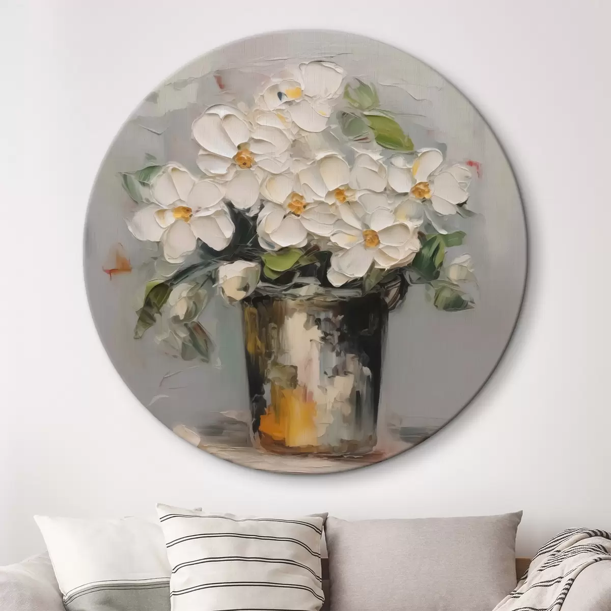 Quadri rotondi Fiori in un secchio imitazione di pittura r43228