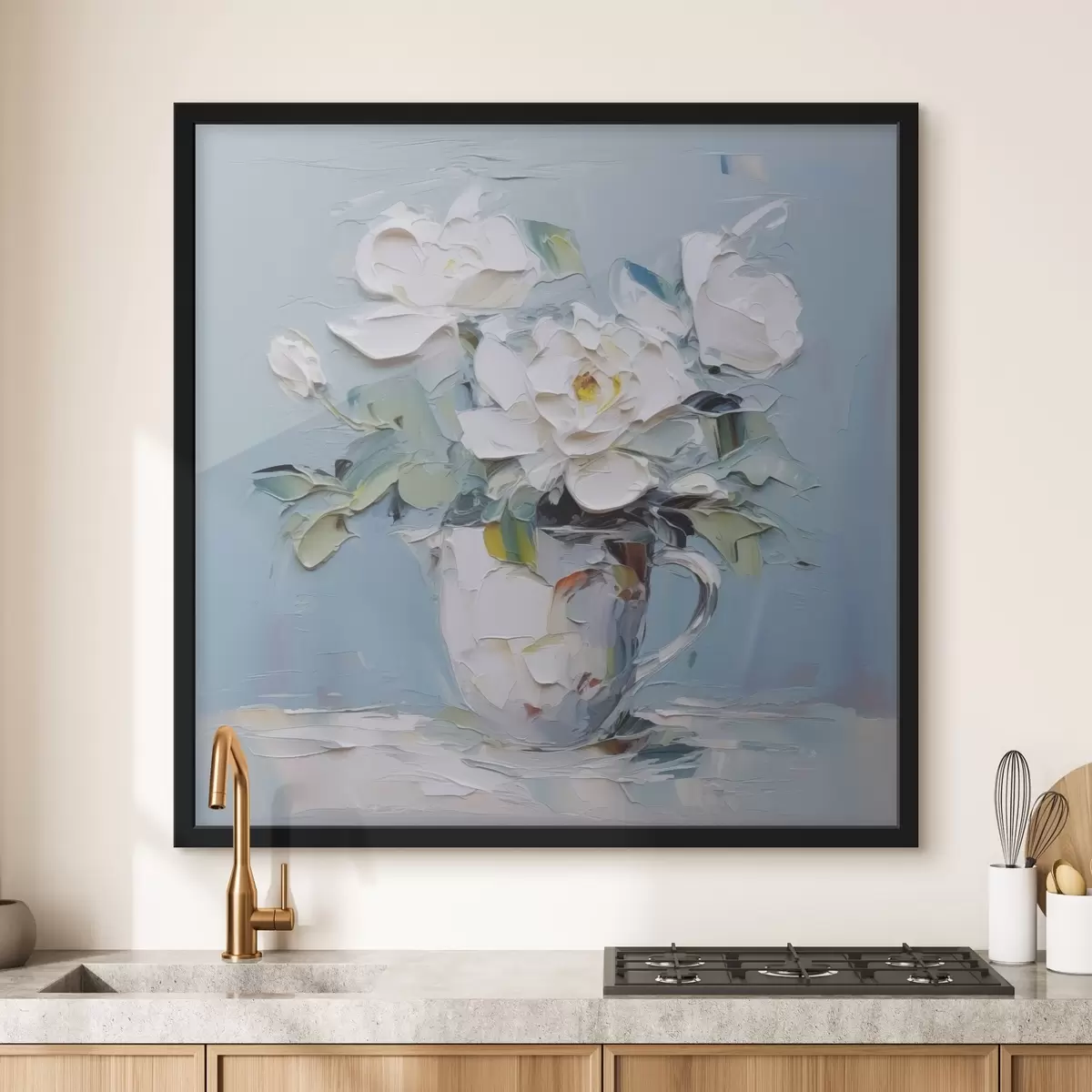 Poster Fiori bianchi in tazza imitazione pittura f43225
