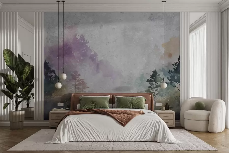 carta da parati Foresta, imitazione dell'acquerello con spruzzi di giallo nr. w08862v2