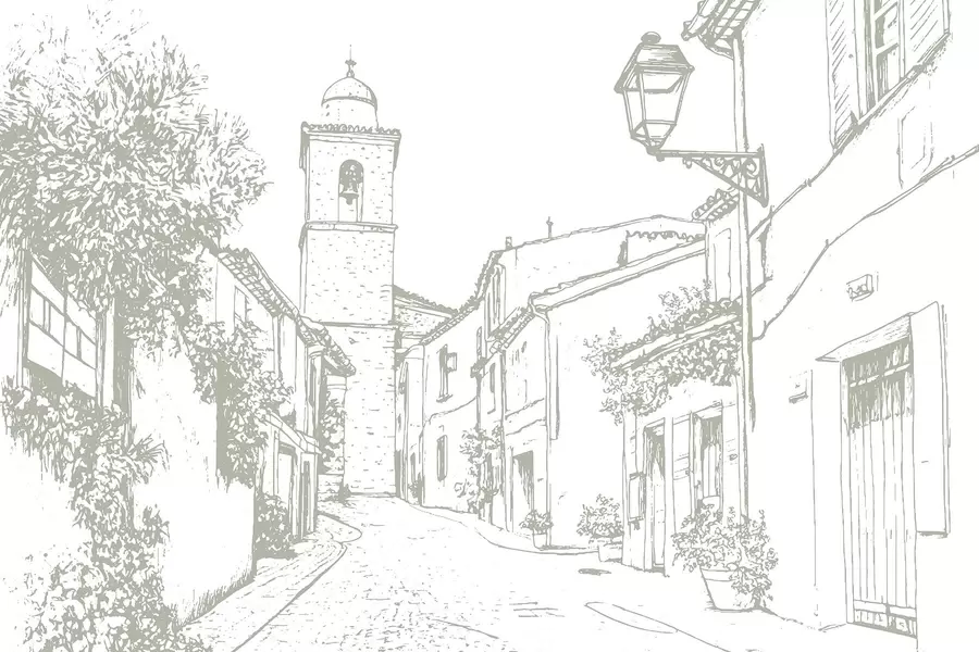carta da parati Strada della città, bella architettura, edifici, Mediterraneo, disegno al tratto, colore oliva nr. w03345