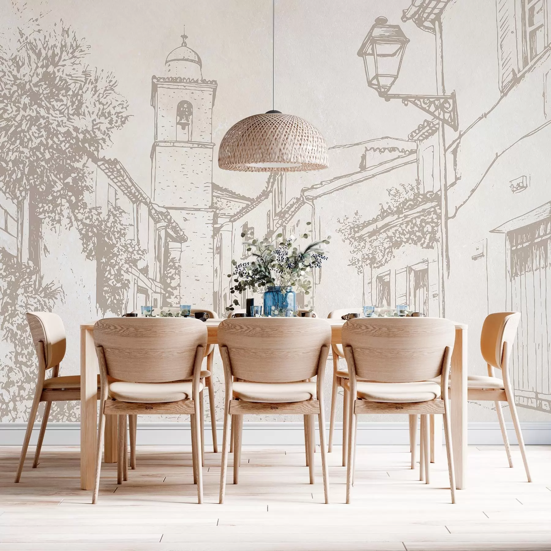 carta da parati Strada della città, bella architettura, edifici, Mediterraneo, colori beige nr. w03346