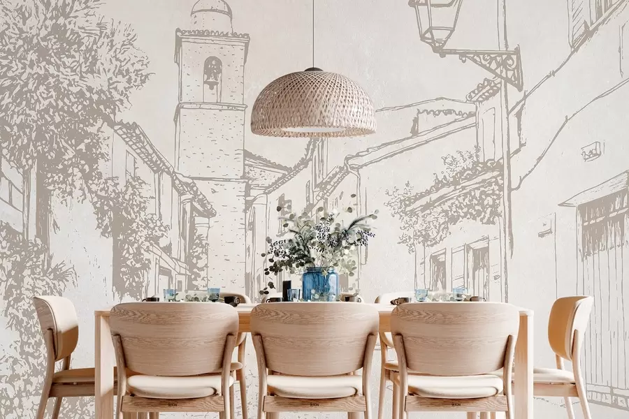 carta da parati Strada della città, bella architettura, edifici, Mediterraneo, colori beige nr. w03346