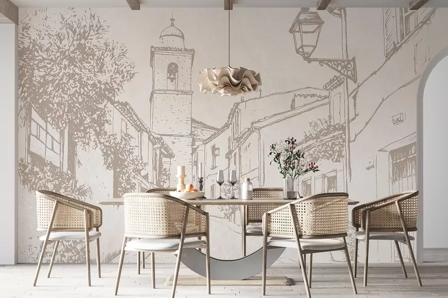 carta da parati Strada della città, bella architettura, edifici, Mediterraneo, colori beige nr. w03346