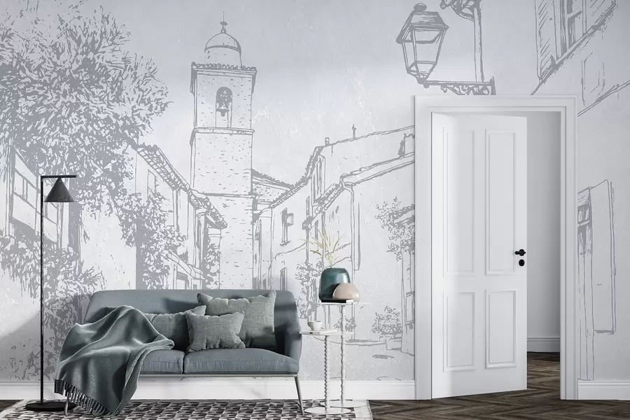 carta da parati Strada della città, bella architettura, edifici, Mediterraneo, colori blu nr. w03346v1