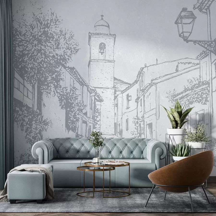 carta da parati Strada della città, bella architettura, edifici, Mediterraneo, colori blu nr. w03346v1