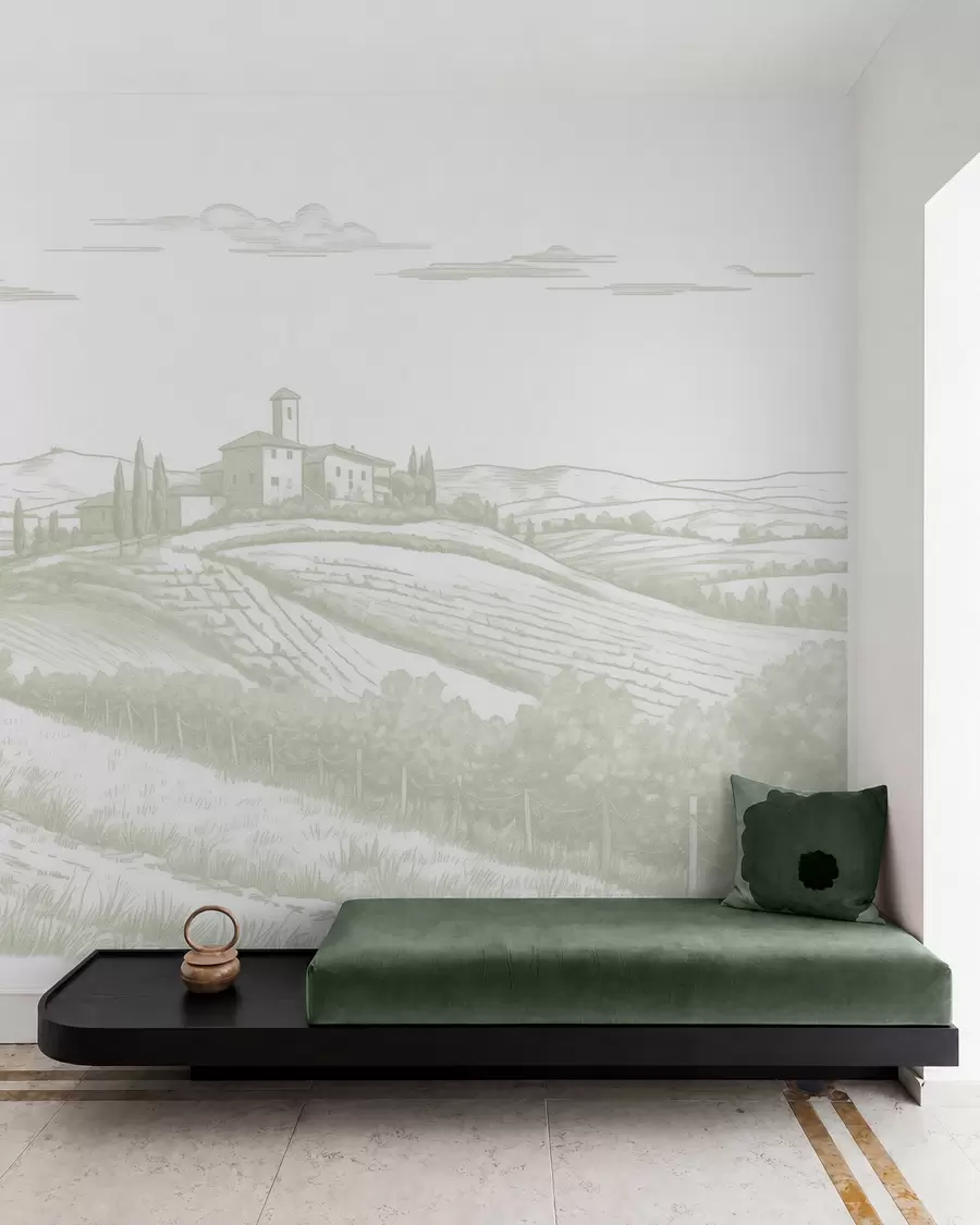 carta da parati Paesaggi della Toscana, Italia, vigneti, natura, antico castello, colori verdi nr. w03349v2
