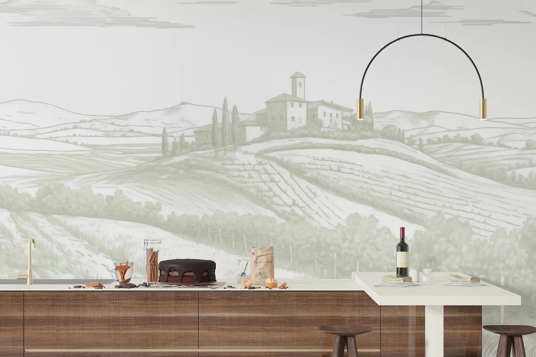 carta da parati Paesaggi della Toscana, Italia, vigneti, natura, antico castello, colori verdi nr. w03349v2