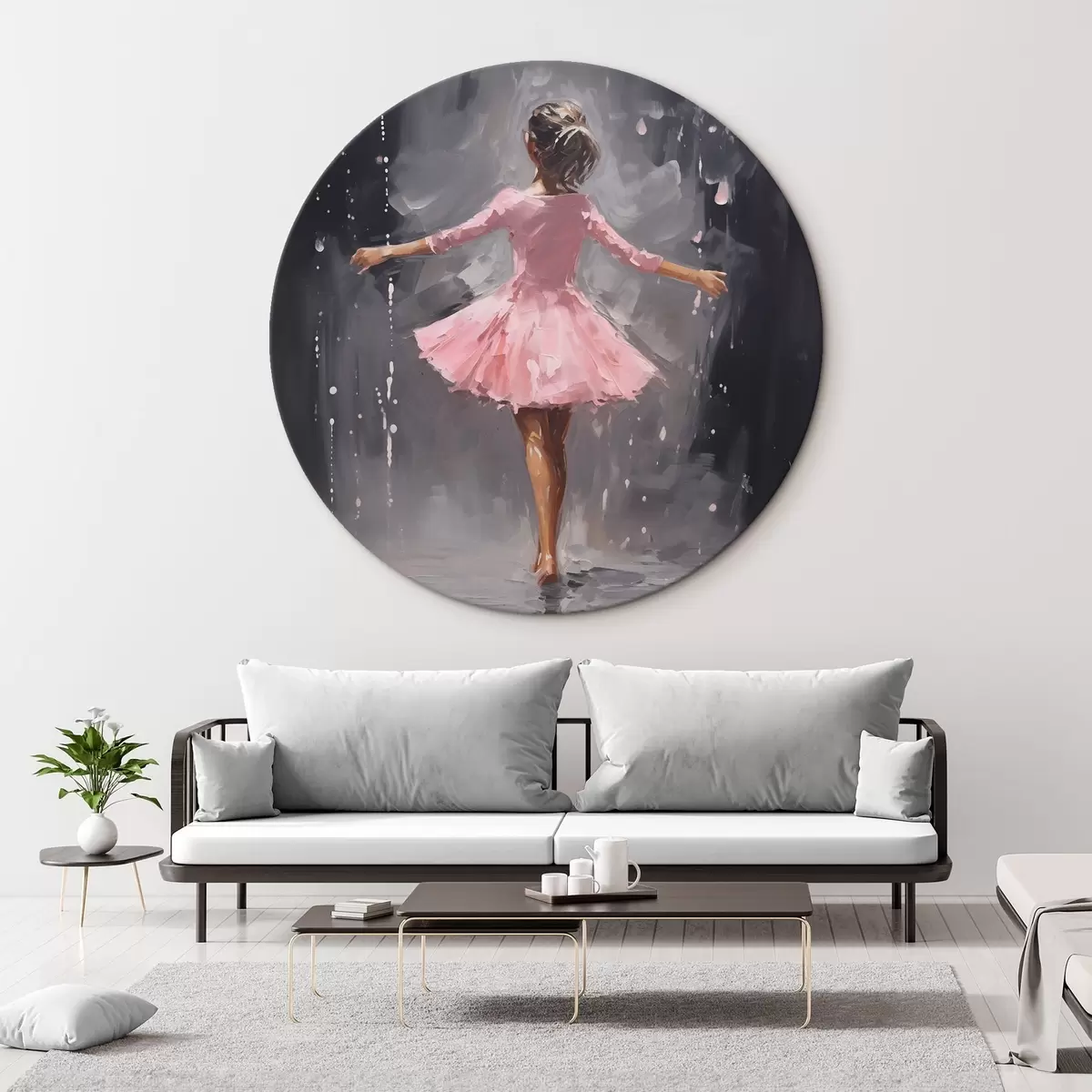 Quadri rotondi Persone, ragazza in abito rosa, imitazione di pittura ad olio r43258