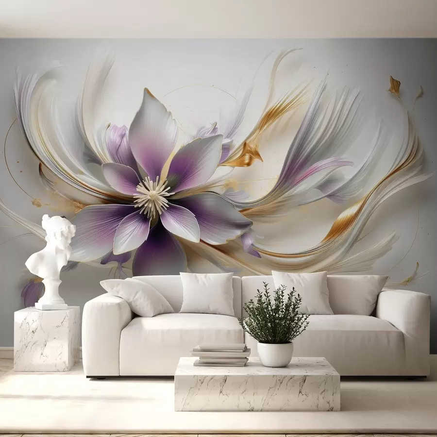 carta da parati Grande fiore lilla delicato con linee astratte nr. w08903v1