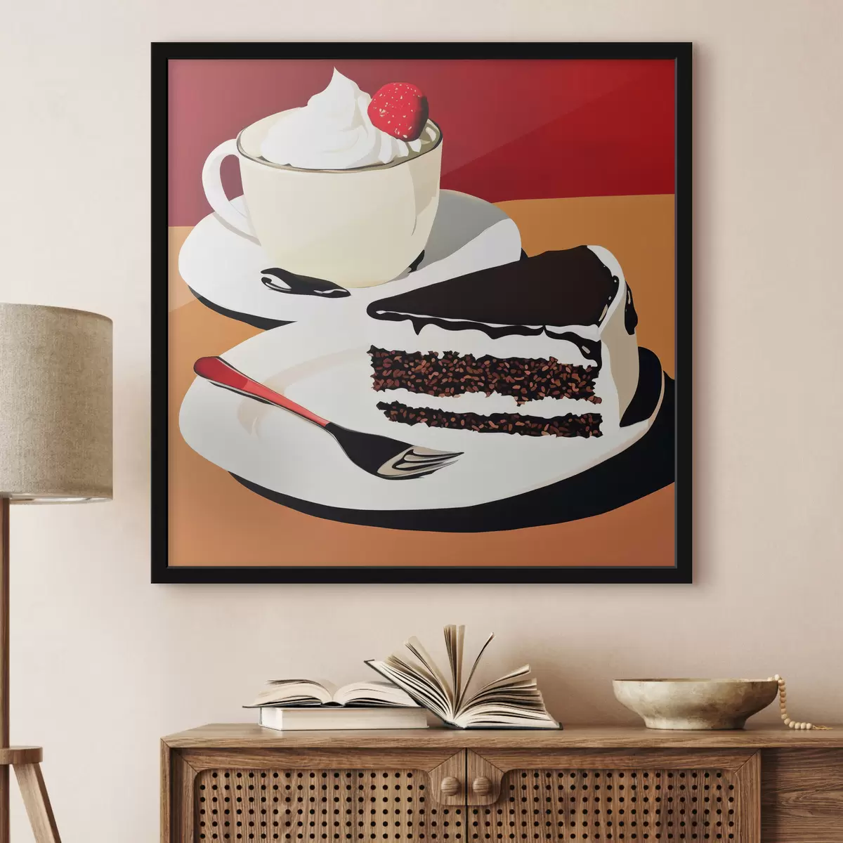 Poster Una tazza di caffè e una fetta di torta f43293