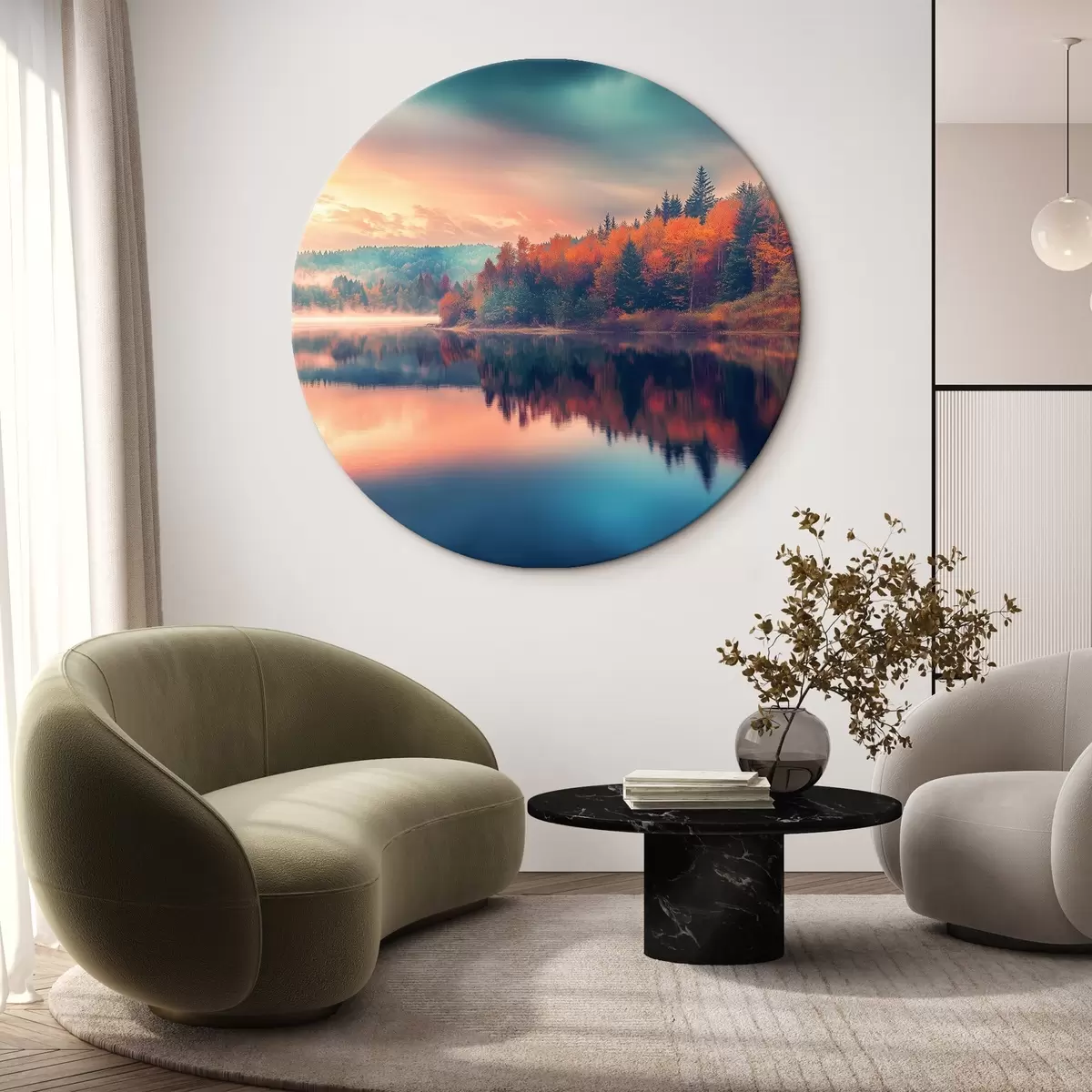 Quadri rotondi L'alba sul lago in autunno r43290