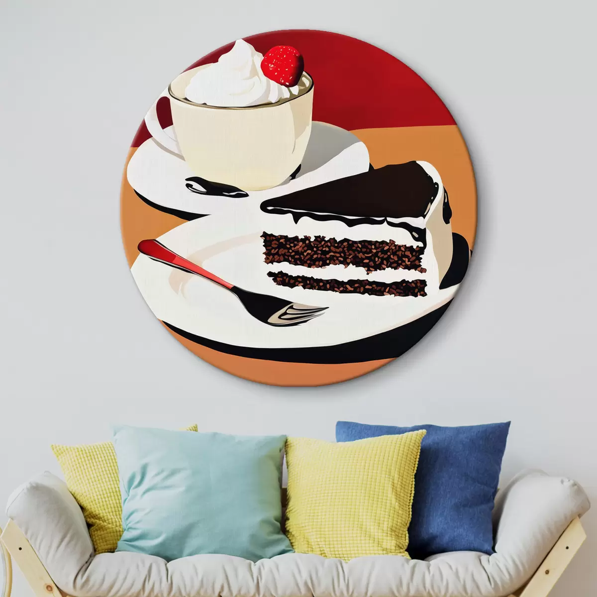 Quadri rotondi Una tazza di caffè e una fetta di torta r43293