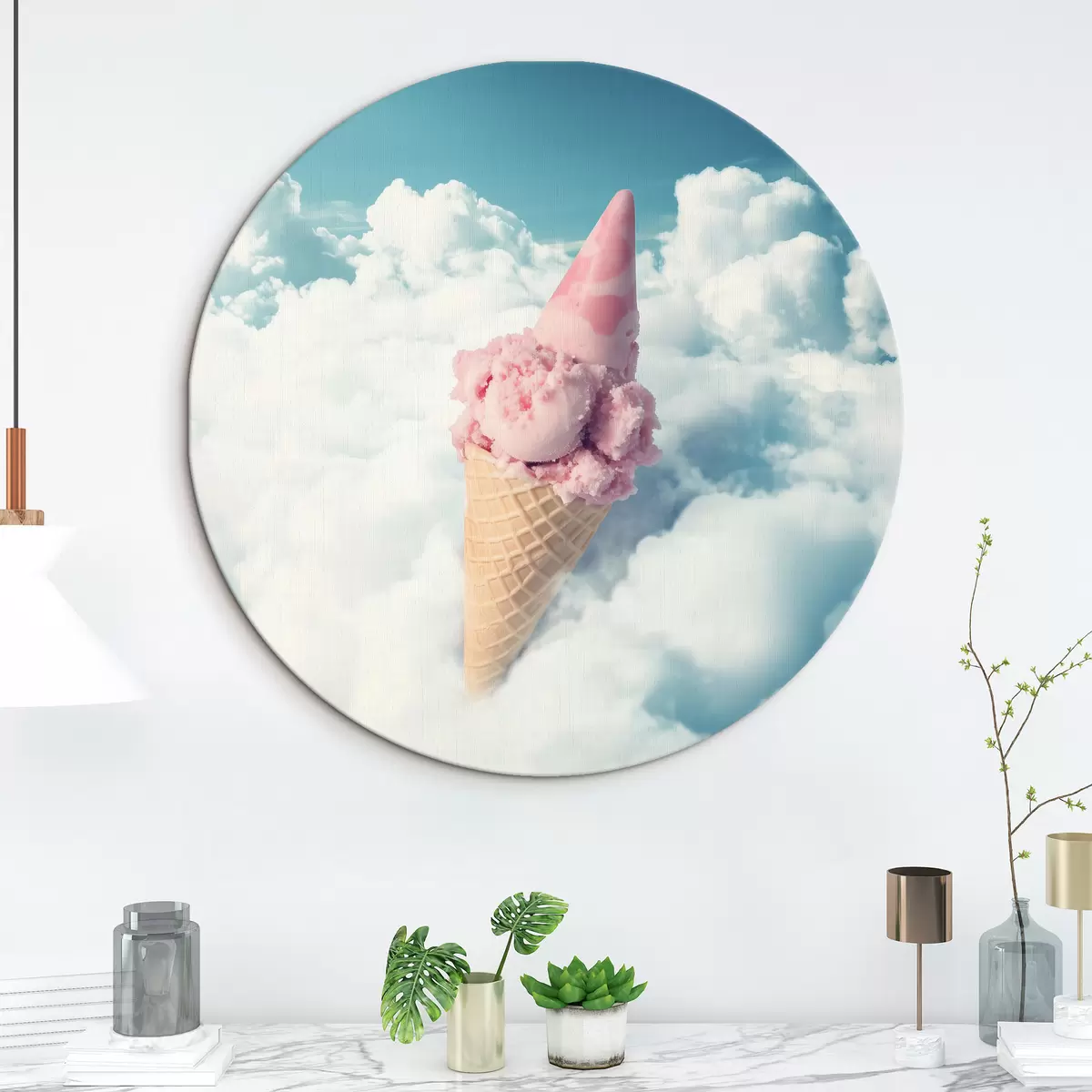 Quadri rotondi Gelato tra le nuvole bianche r43301