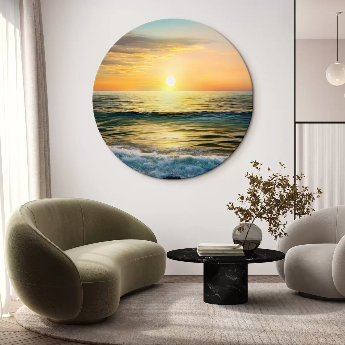 Quadri rotondi L'alba sul mare r43308