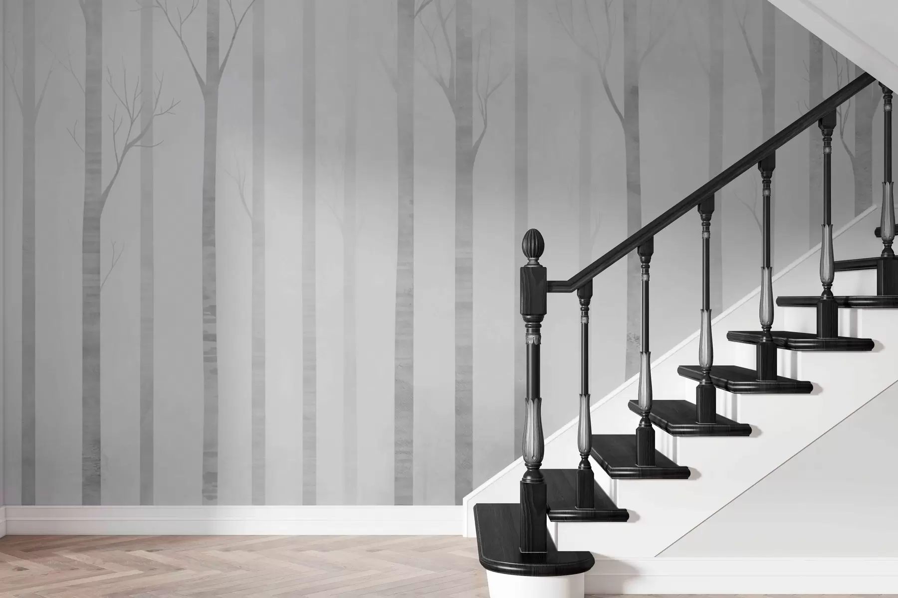 carta da parati Tronchi d'albero nella nebbia in scala di grigi nr. w03386