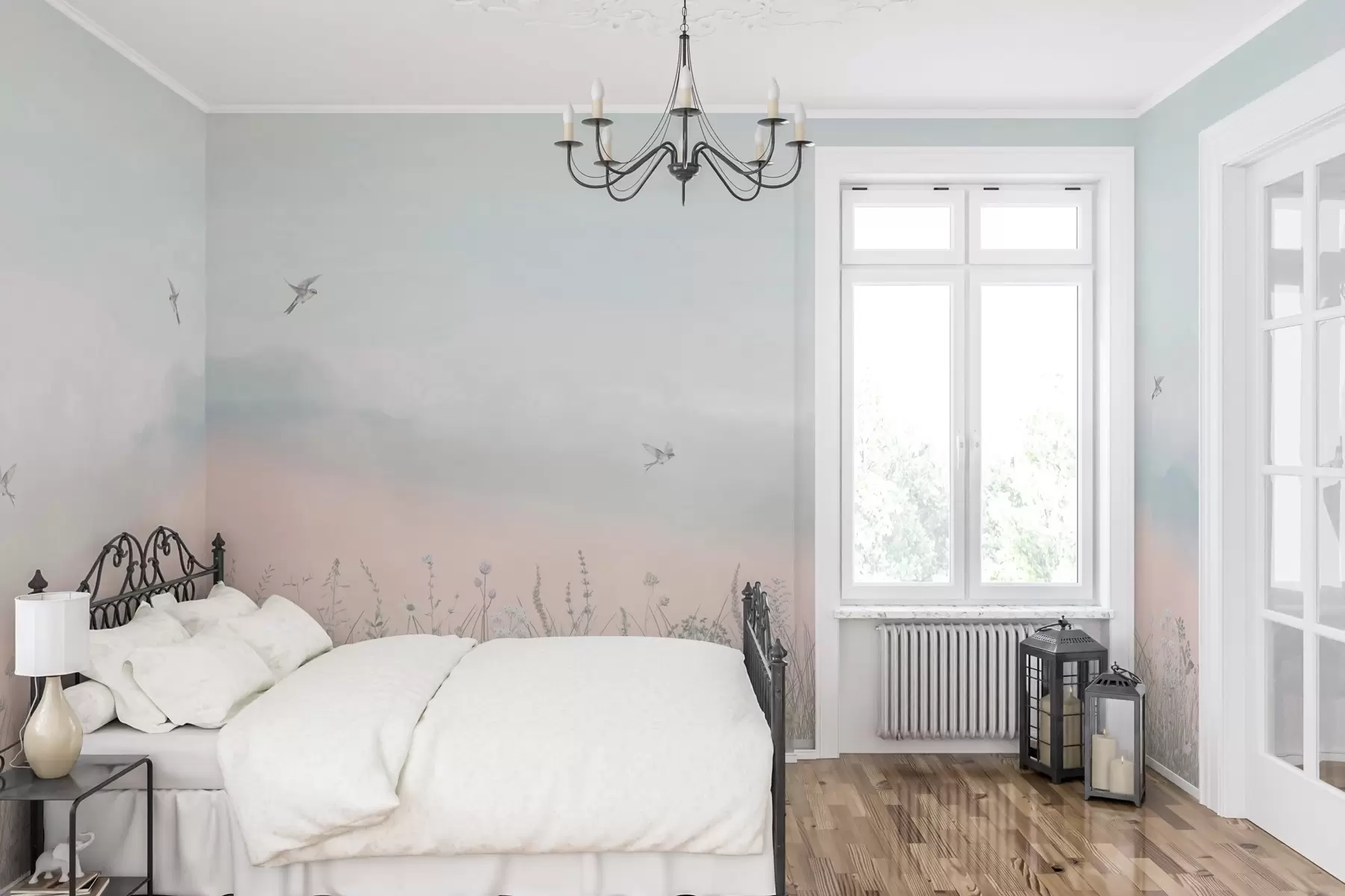 Carta da parati 3D Fiori Fiori selvatici e cielo nebuloso n. w03391