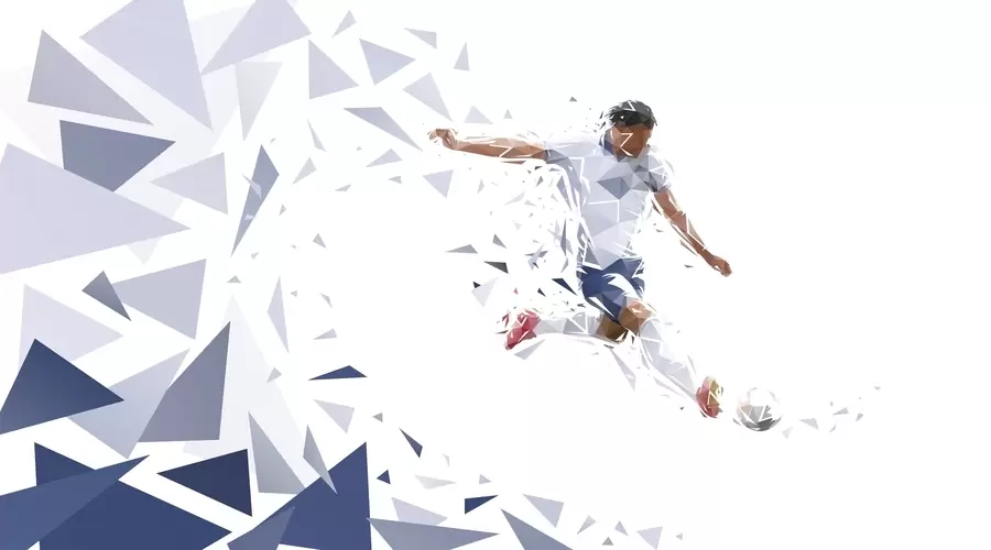 carta da parati Calciatore dinamico in stile low-poly che colpisce il pallone nr. w03289