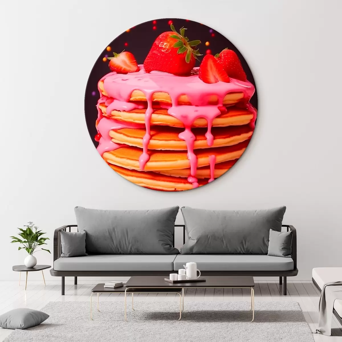 Quadri rotondi Pancake con fragole e glassa rosa r43263