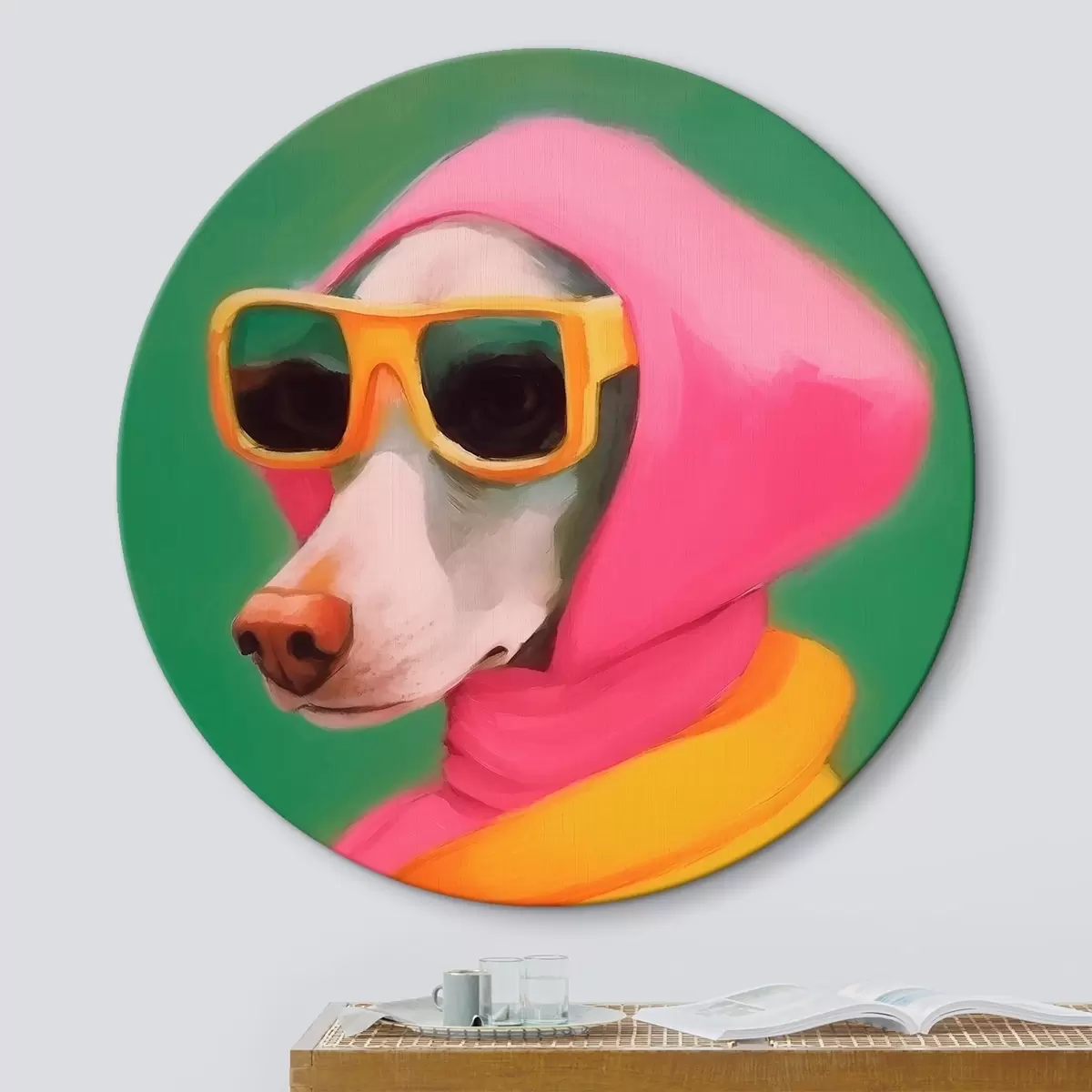 Quadri rotondi Cane elegante in abiti vivaci r43265