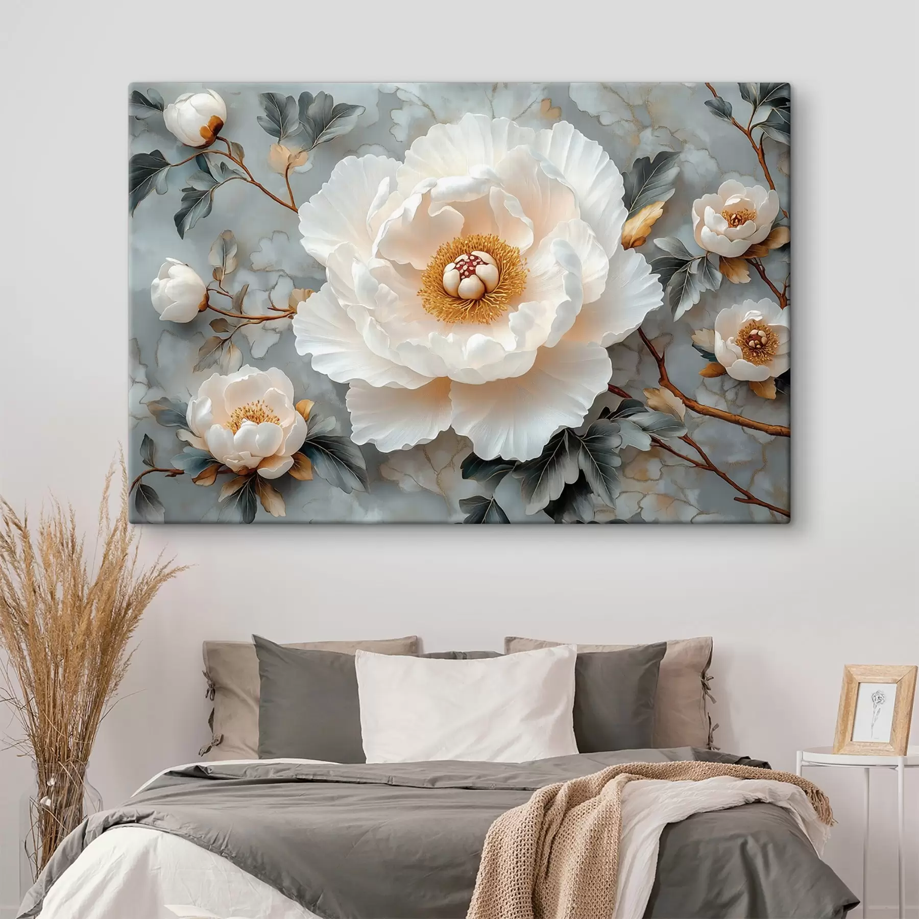 carta da parati Una splendida peonia su uno sfondo di foglie e piccole peonie nr. s43315