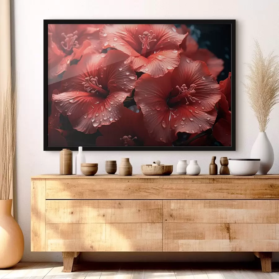 carta da parati Fiori rossi con rugiada sui petali nr. f43319