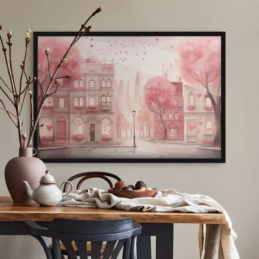 carta da parati Romantica strada rosa con cuori nr. f43324