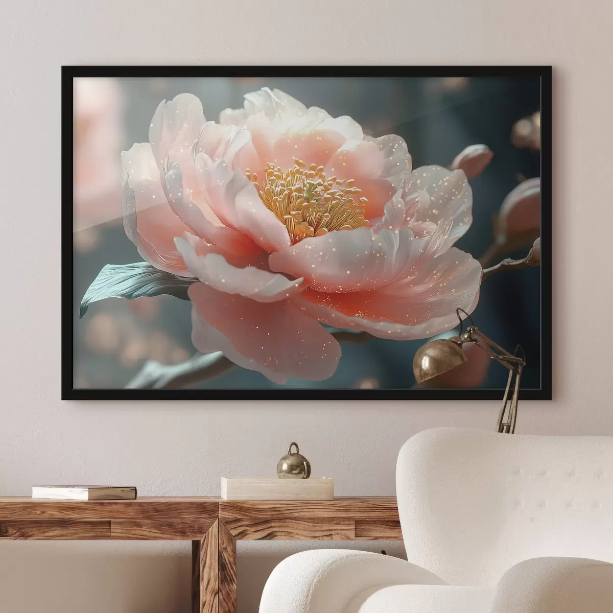 Poster Fiore delicato su un ramo con i raggi del sole f43326