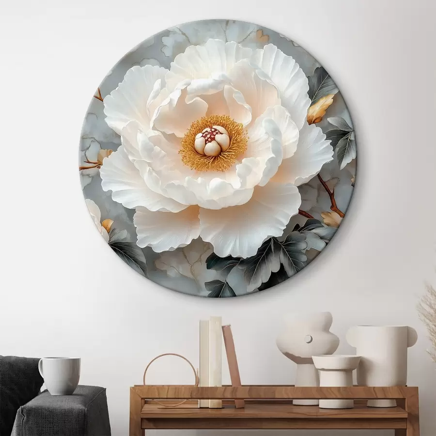 carta da parati Una splendida peonia su uno sfondo di foglie e piccole peonie nr. r43315