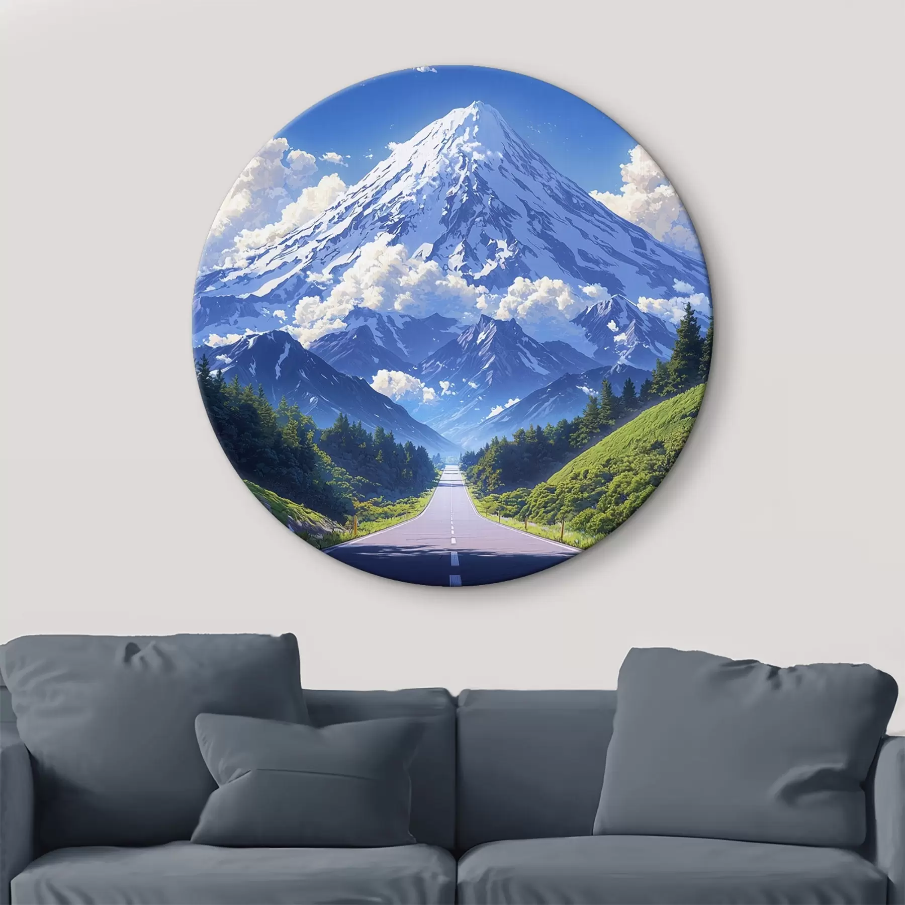 carta da parati Strada verso le montagne con nuvole e boschi tutt'intorno nr. r43317