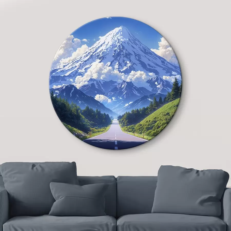 carta da parati Strada verso le montagne con nuvole e boschi tutt'intorno nr. r43317