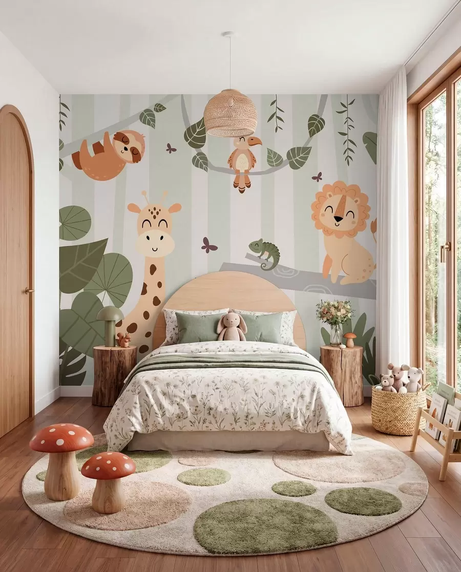 Carta da parati per Bambini Paesaggio con animali tropicali 