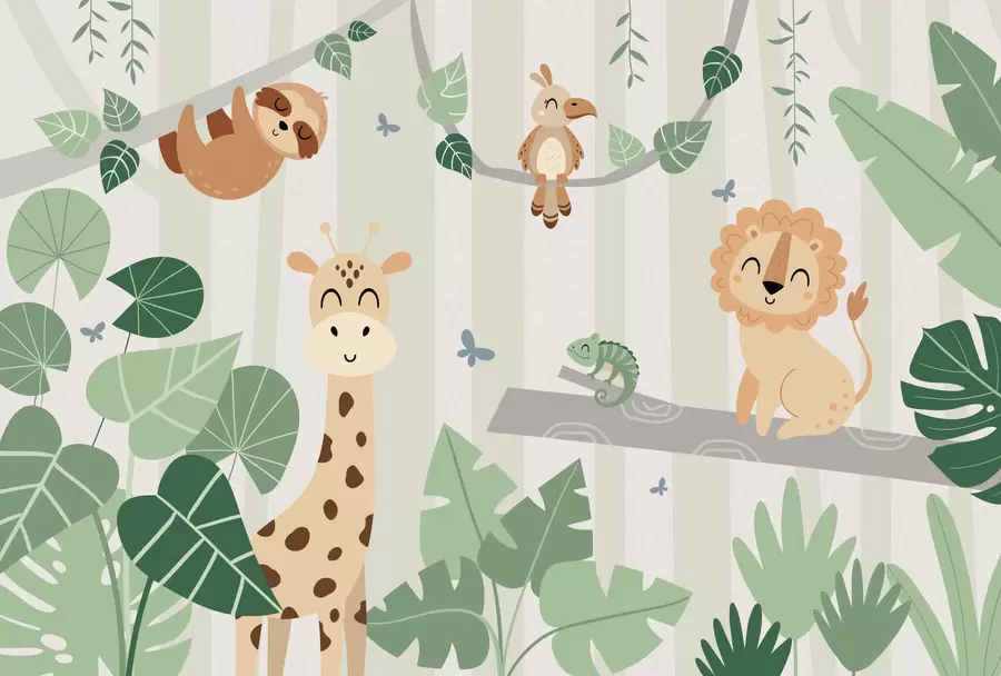 Carta da parati per Bambini Paesaggio con animali tropicali 