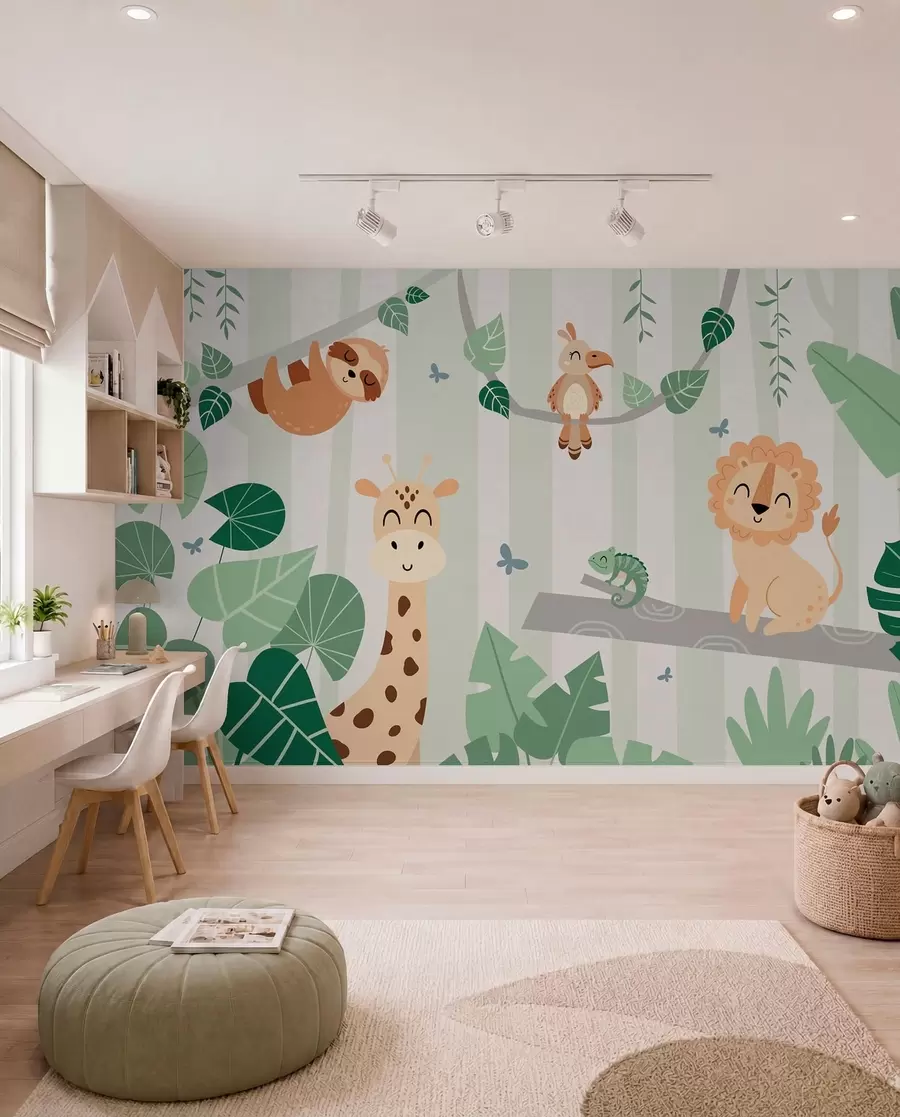 Carta da parati per Bambini Amici del safari fra alberi 