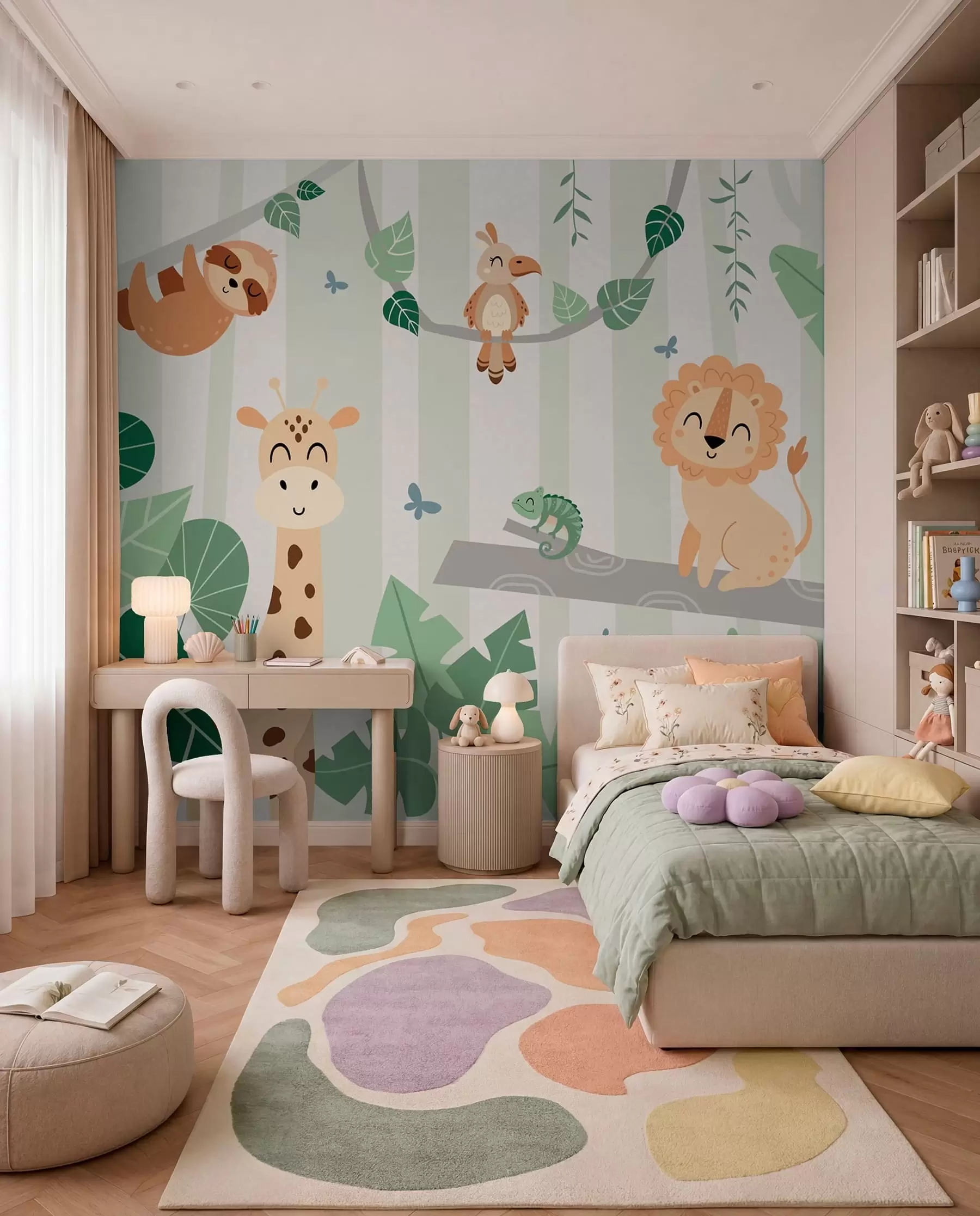 Carta da parati per Bambini Amici del safari fra alberi 