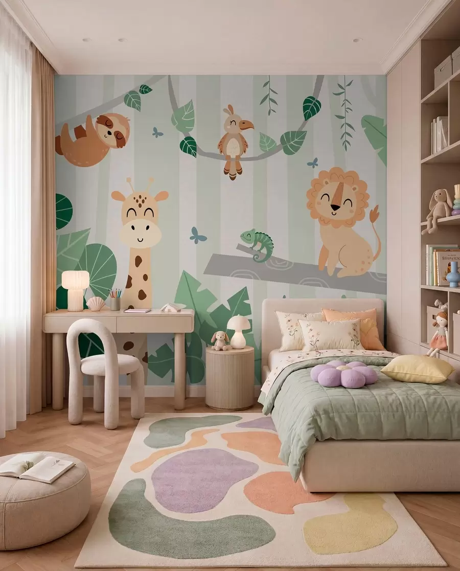 Carta da parati per Bambini Amici del safari fra alberi 