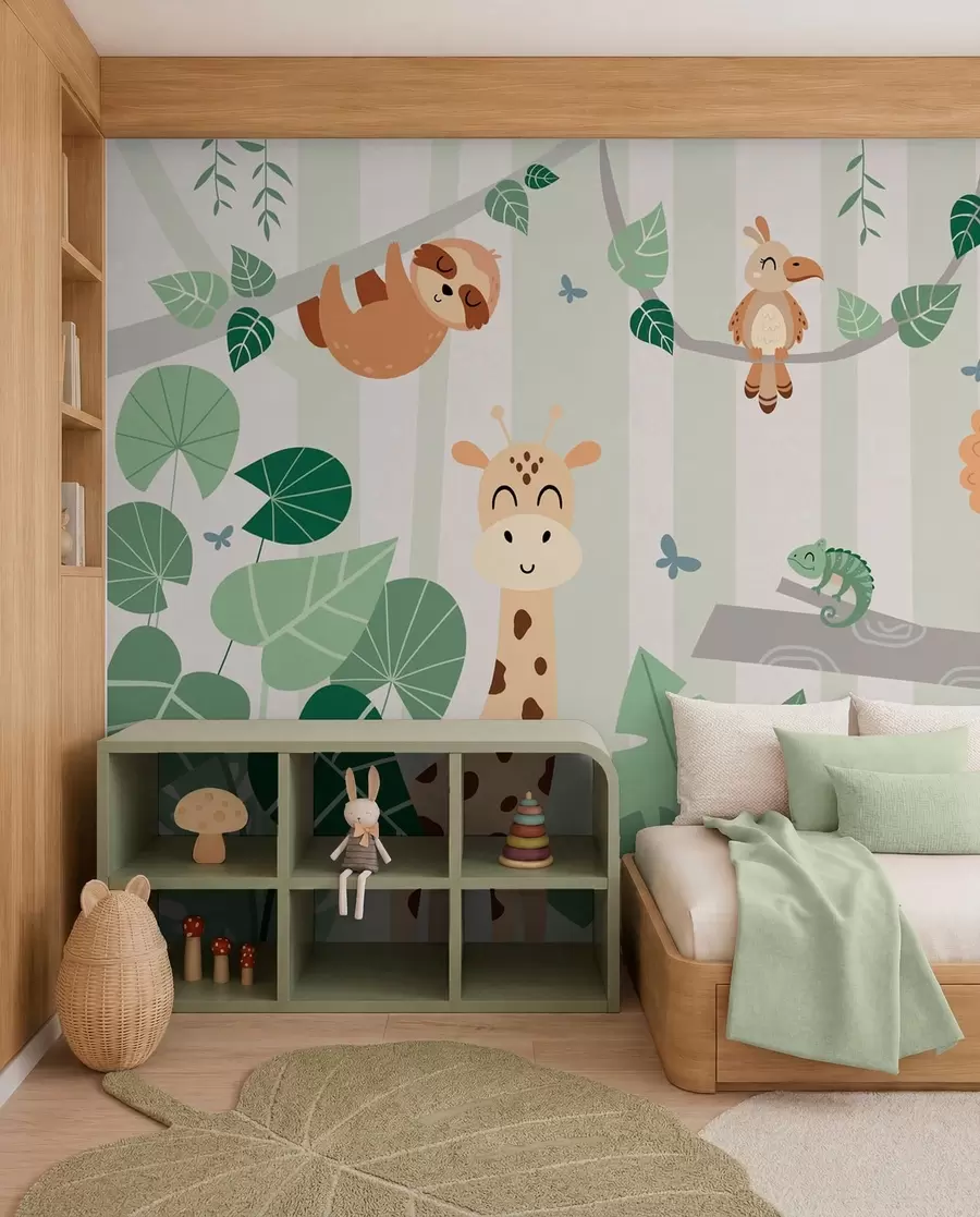 Carta da parati per Bambini Amici del safari fra alberi 